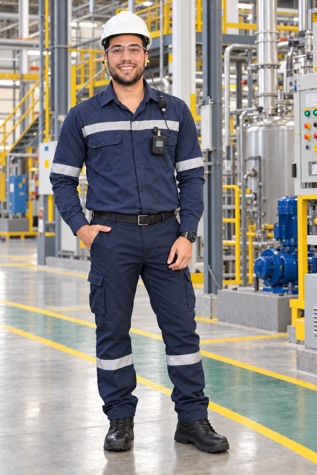 Profissional de segurança do trabalho em instalação industrial